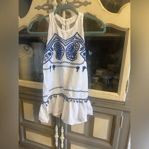 White and Blue Embroidered Kids Casual Dress
